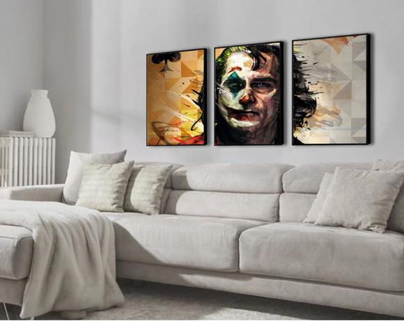 3 Quadros Personagem Coringa Decoração Cinema Filme Molduras