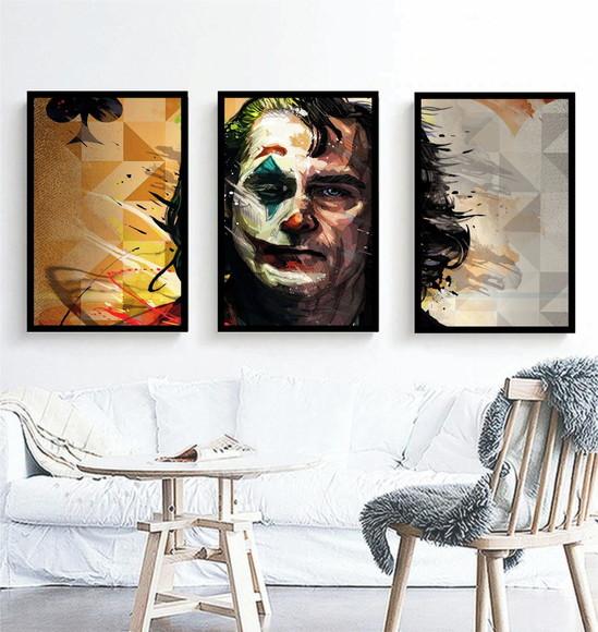 3 Quadros Personagem Coringa Decoração Cinema Filme Molduras