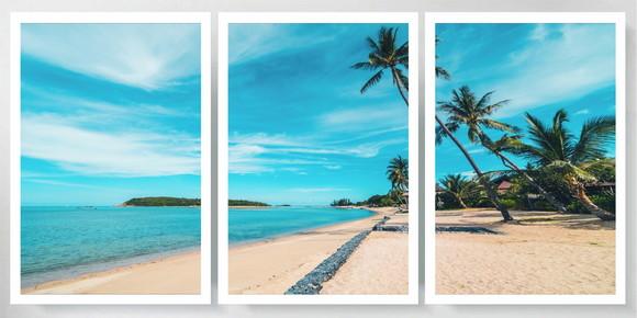3 Quadros Praia Resort Paisagem Coqueiro Decoração Moldura