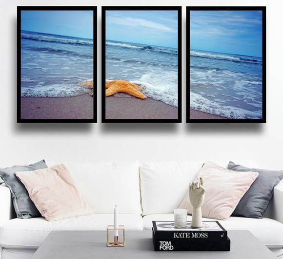 3 Quadros Praias Estrela Do Mar Paisagem Decoração Moldura