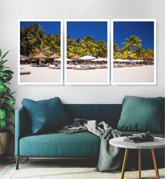 3 Quadros Praias Paisagem Maldivas Decoração Resort Moldura