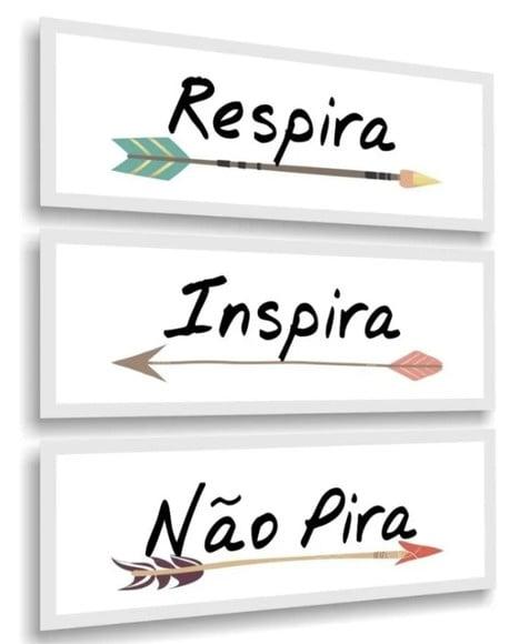 3 Quadros Respira Inspira Não Pira Frases Decoração Molduras