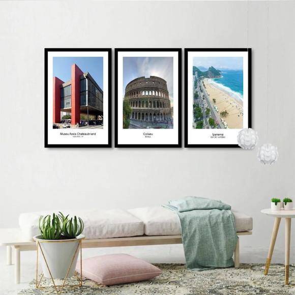 3 Quadros Rio De Janeiro São Paulo Roma Decoração Moldura
