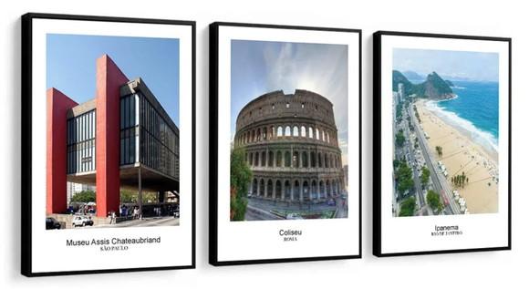 3 Quadros Rio De Janeiro São Paulo Roma Decoração Moldura