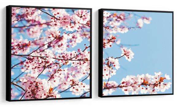 Kit 2 Quadros Arvore Flor De Cerejeira Decoração Com Moldura