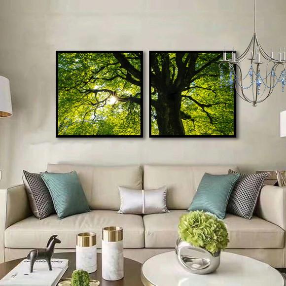 Kit 2 Quadros Arvore Verde Folhagem Decoração Com Molduras