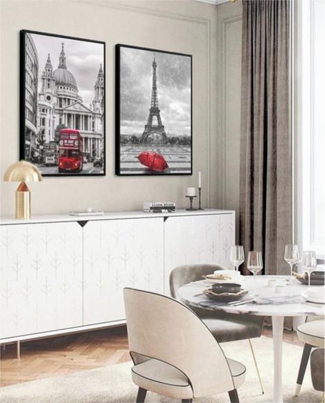Kit 2 Quadros Cidades Londres e Paris Decoração Com Moldura