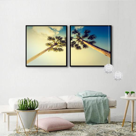 Kit 2 Quadros Coqueiros Praia Decoração Palmeira Molduras