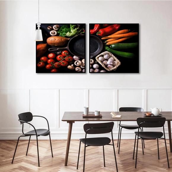 Kit 2 Quadros Cozinha Restaurante Legumes Decoração Molduras