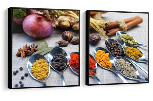 Kit 2 Quadros Cozinha Restaurante Tempero Decoração Molduras