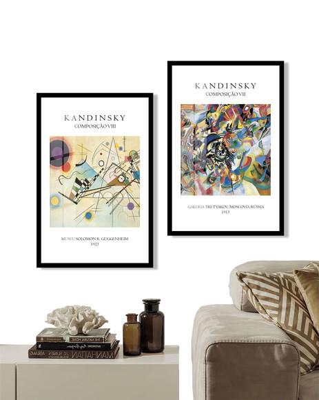 Kit 2 Quadros Decorativos Abstrato Kandinsky Artista Moldura