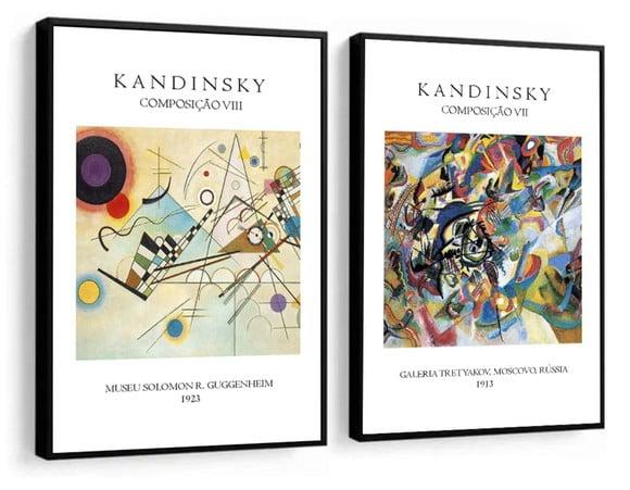 Kit 2 Quadros Decorativos Abstrato Kandinsky Artista Moldura