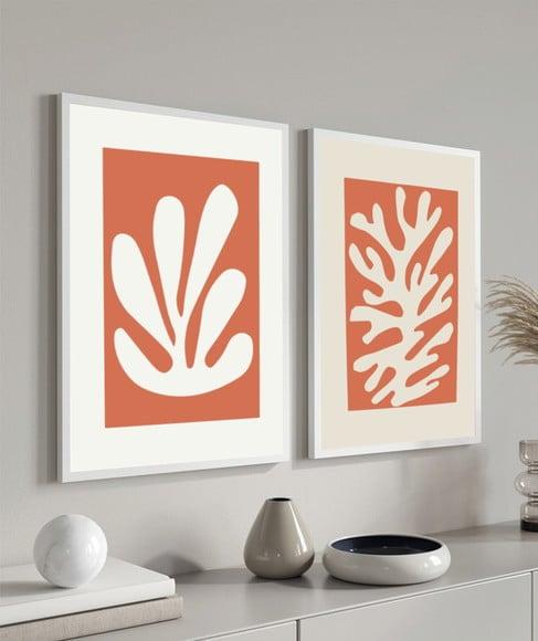 Kit 2 Quadros Decorativos Abstrato Matisse para Sala Moldura