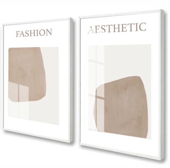 Kit 2 Quadros Decorativos Abstrato Moderno Com Moldura Vidro