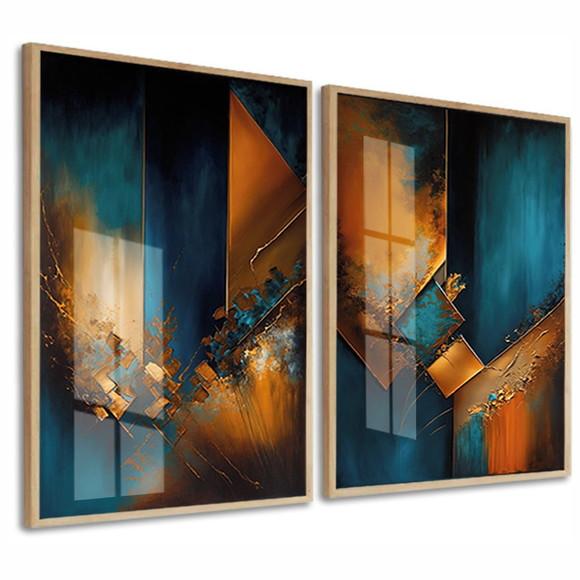 Kit 2 Quadros Decorativos Abstrato Moderno Moldura e Vidro