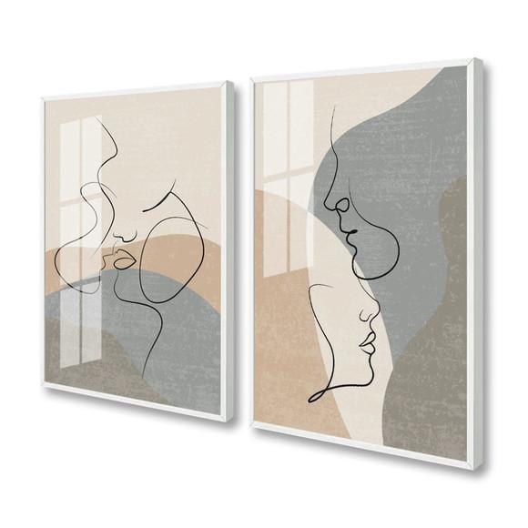 Kit 2 Quadros Decorativos Abstrato Moderno Moldura e Vidro