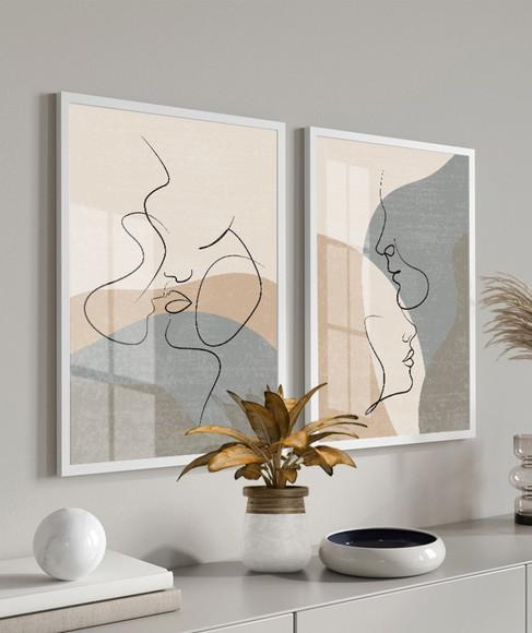 Kit 2 Quadros Decorativos Abstrato Moderno Moldura e Vidro