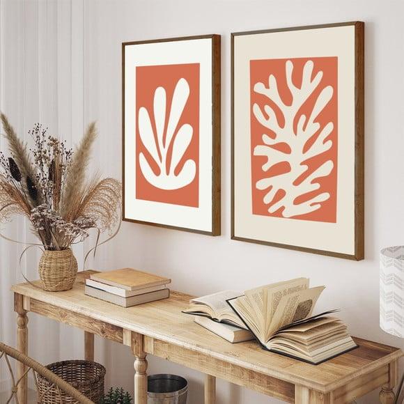 Kit 2 Quadros Decorativos Abstrato Moderno Para Sala Moldura