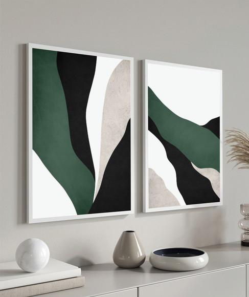 Kit 2 Quadros Decorativos Abstrato Moderno Para Sala Moldura