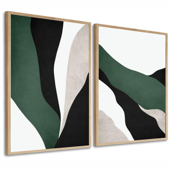 Kit 2 Quadros Decorativos Abstrato Moderno Verde Com Moldura