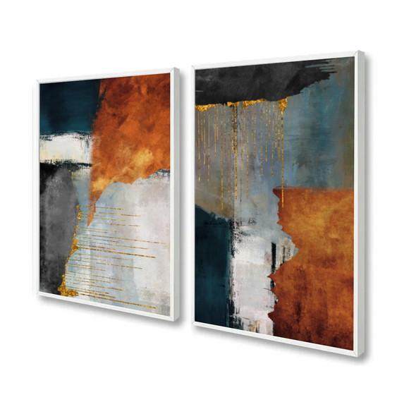 Kit 2 Quadros Decorativos Abstrato para Sala Quarto Moldura