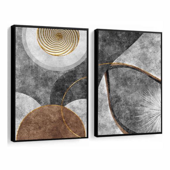Kit 2 Quadros Decorativos Abstratos Modernos Marrom Moldura