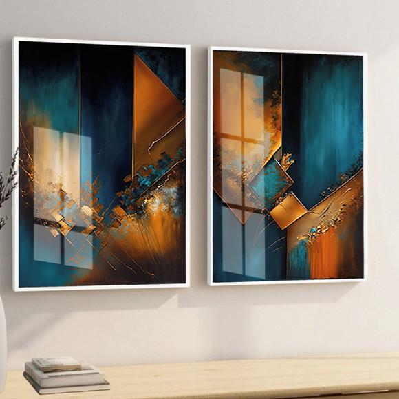 Kit 2 Quadros Decorativos Abstratos Modernos Moldura e Vidro