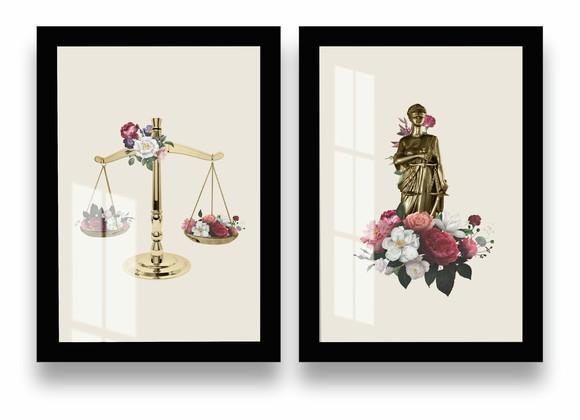 Kit 2 Quadros Decorativos Advocacia Escritório Moldura Vidro