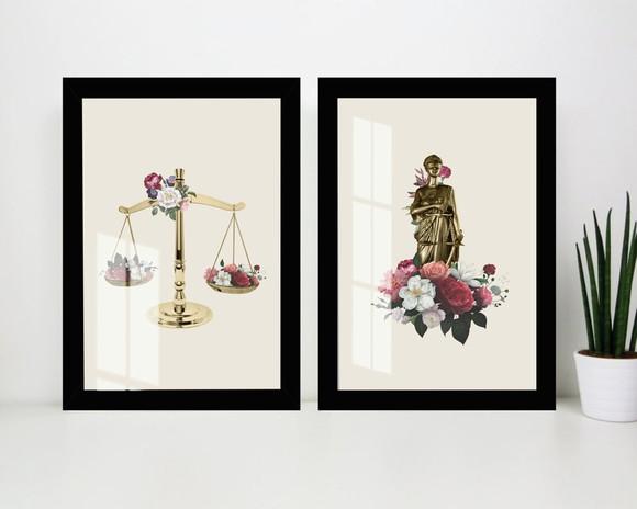 Kit 2 Quadros Decorativos Advocacia Escritório Moldura Vidro