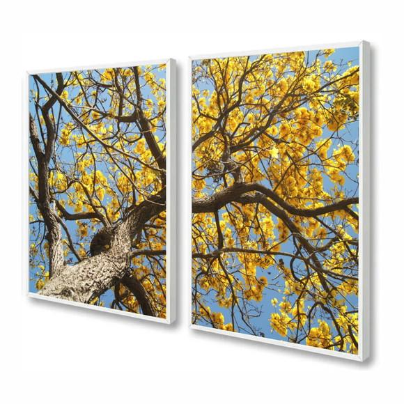Kit 2 Quadros Decorativos Arvore Amarela Folhagem Moldura