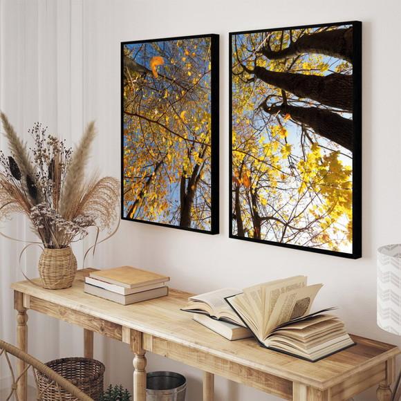 Kit 2 Quadros Decorativos Arvore Amarela Para Sala Moldura