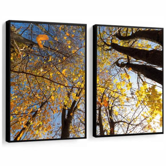 Kit 2 Quadros Decorativos Arvore Amarela Para Sala Moldura