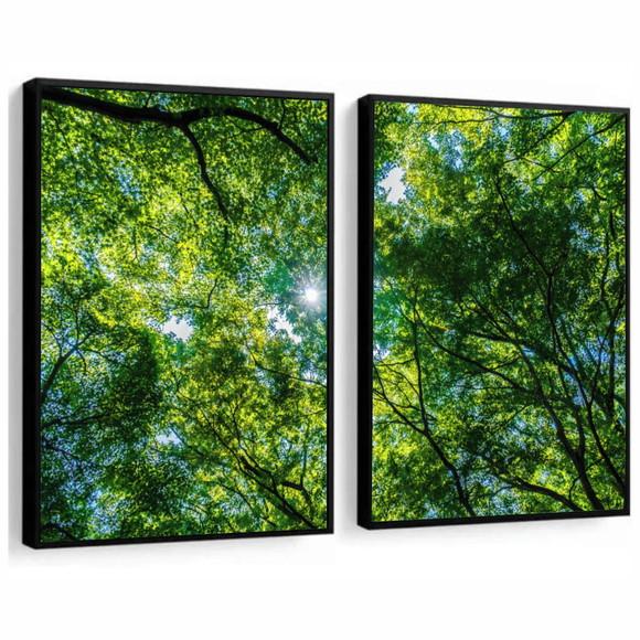 Kit 2 Quadros Decorativos Arvore Folhagem Verde Com Moldura