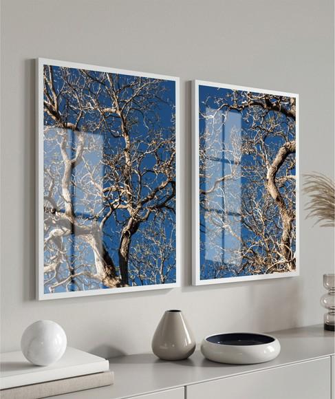 Kit 2 Quadros Decorativos Arvore Galhos Secos Moldura Vidro