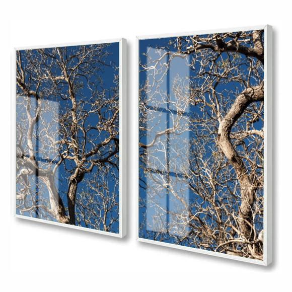 Kit 2 Quadros Decorativos Arvore Galhos Secos Moldura Vidro