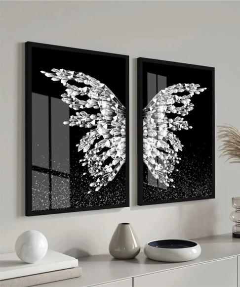 Kit 2 Quadros Decorativos Asa Prata com Moldura Vidro 60x80