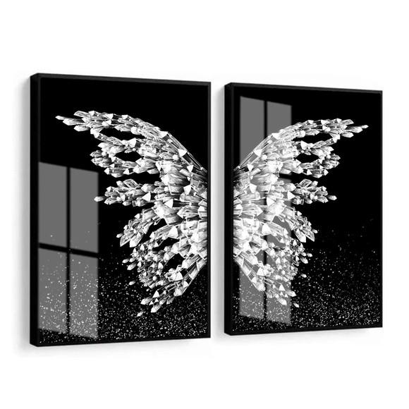 Kit 2 Quadros Decorativos Asa Prata com Moldura Vidro 60x80