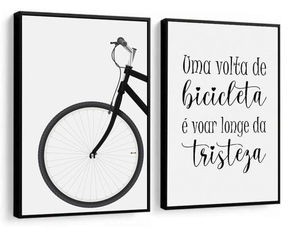 Kit 2 Quadros Decorativos Bicicleta Frases Moderno Moldura