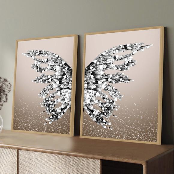 Kit 2 Quadros Decorativos Borboleta Asas Moderno com Moldura