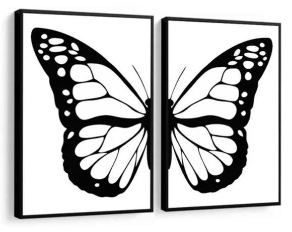 Kit 2 Quadros Decorativos Borboleta Para Sala Quarto Moldura