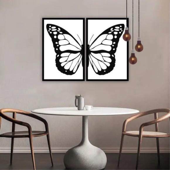 Kit 2 Quadros Decorativos Borboleta Para Sala Quarto Moldura