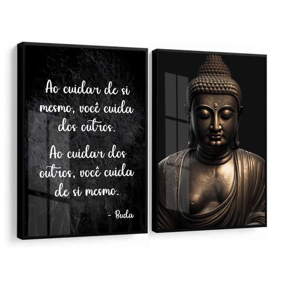 Kit 2 Quadros Decorativos Buda Frases Moderno Moldura Vidro