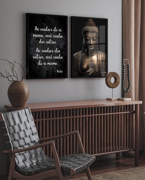 Kit 2 Quadros Decorativos Buda Frases Moderno Moldura Vidro