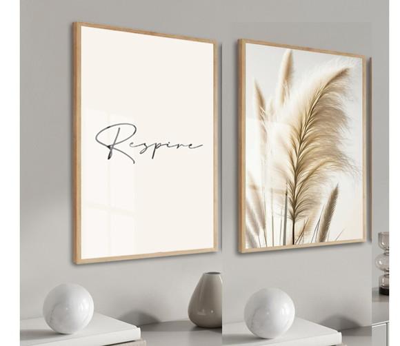 Kit 2 Quadros Decorativos Capim Frases Sala Moldura Vidro