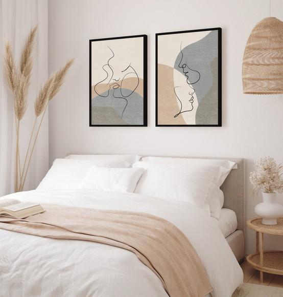 Kit 2 Quadros Decorativos Casal Desenho Moderno Com Moldura