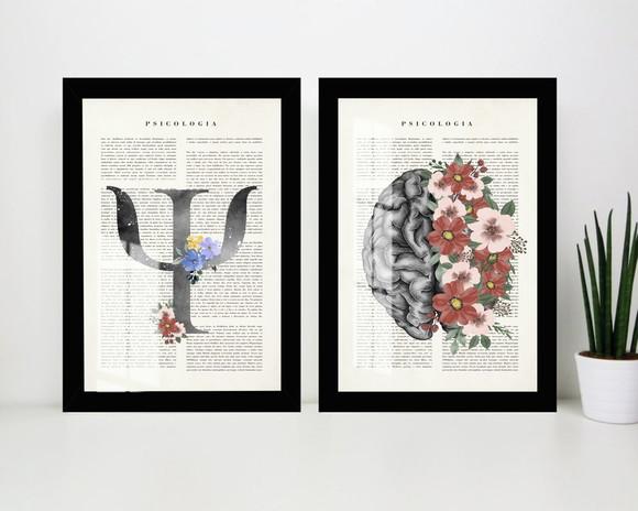Kit 2 Quadros Decorativos Cérebro Coração Moldura e Vidro