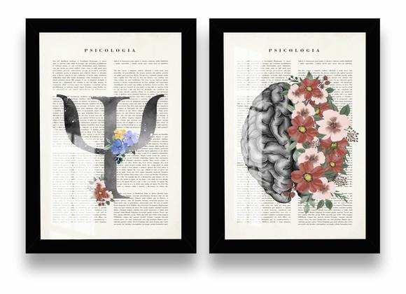 Kit 2 Quadros Decorativos Cérebro Coração Moldura e Vidro