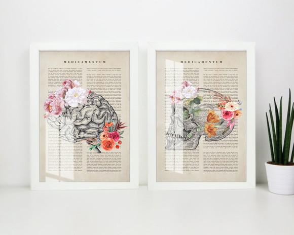 Kit 2 Quadros Decorativos Cérebro Psicologia Moldura e Vidro