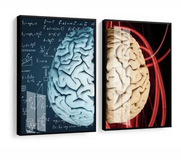 Kit 2 Quadros Decorativos Cérebro Psicologia Moldura e Vidro