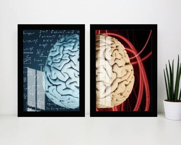 Kit 2 Quadros Decorativos Cérebro Psicologia Moldura e Vidro